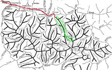 Обзорная карта, красным показан – заезд, зелёным – пешая часть маршрута.