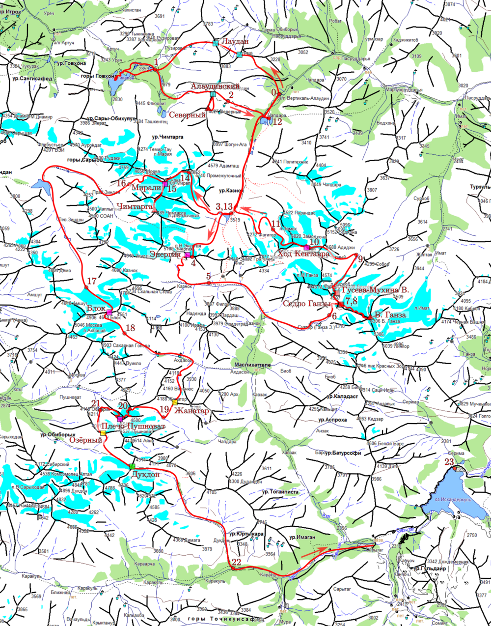 Фанские горы карта района с перевалами